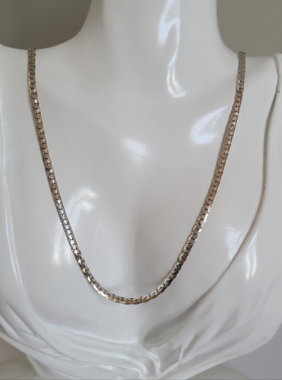 Vintage Sterling Silver Luxury Flat Bean Link 24" Chain Necklace